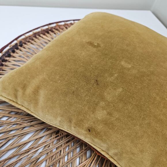 Vintage 70s Smokey Topaz Needlepoint Pillow Wool Yarn Tan Rust Blue Olive Velvet - Picture 6 of 8